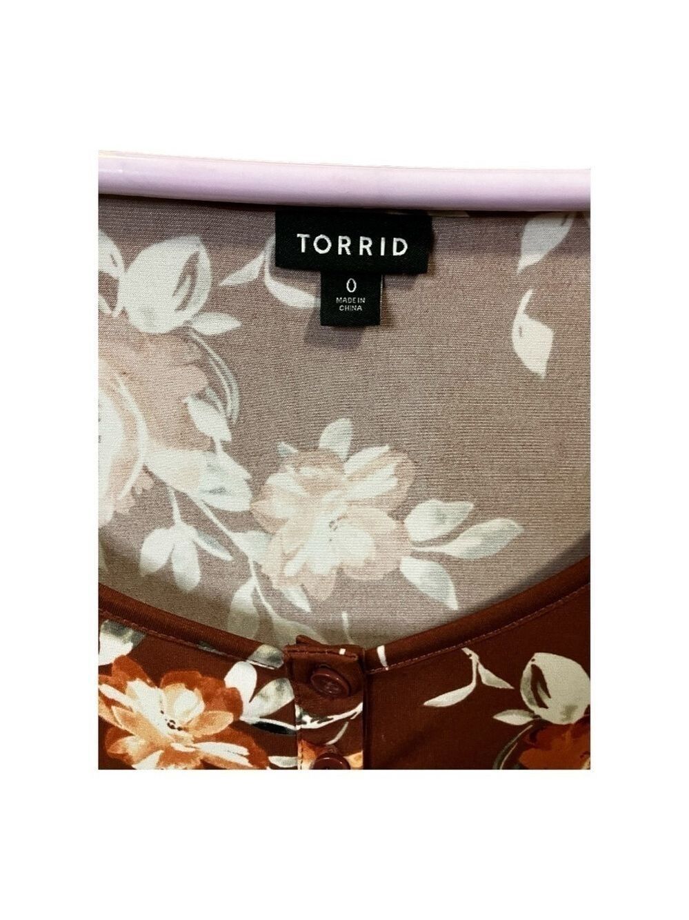 Torrid Short Sleeve Smocked Floral Tunic Brown Cream Roses Large - Picture 3 of 9